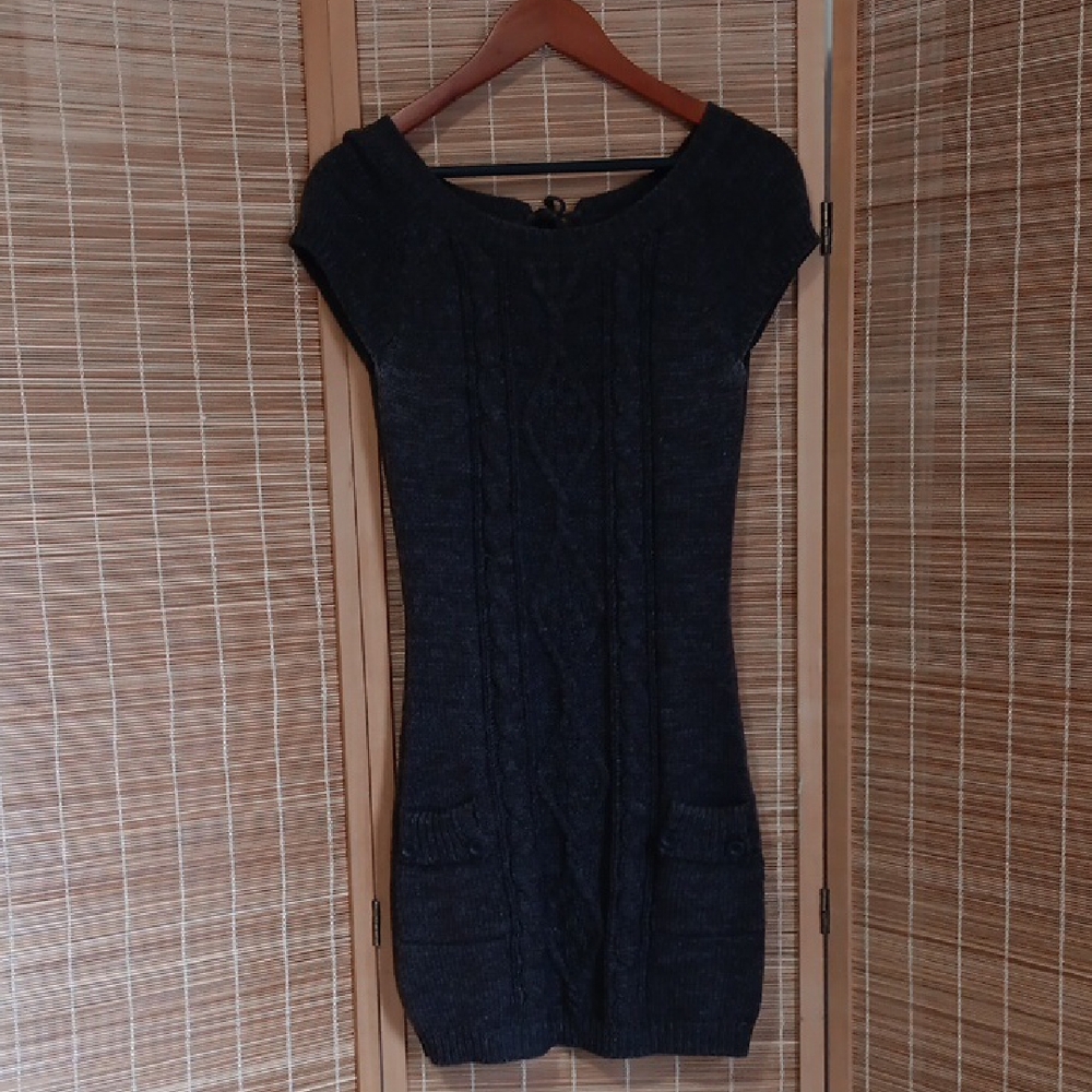 Chic Black Cable Knit Mini Dress - Picture 2 of 8